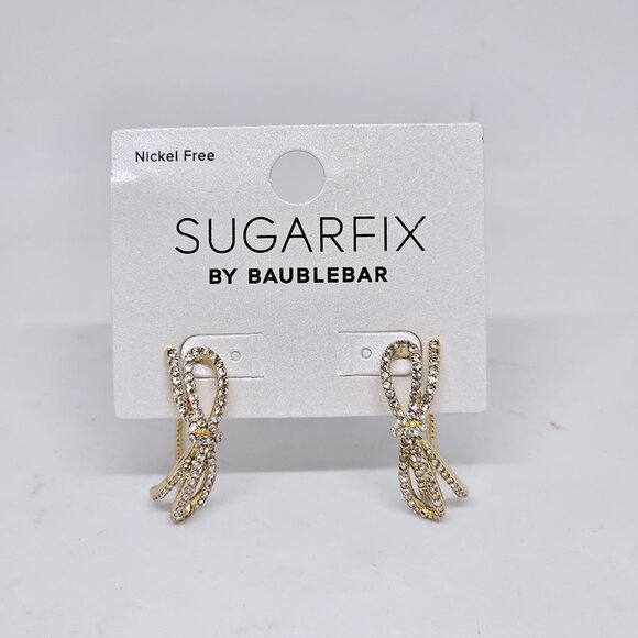 Sugarfix by BaubleBar Crystal Bow Hoop Earrings New Gold Tone - Picture 5 of 12